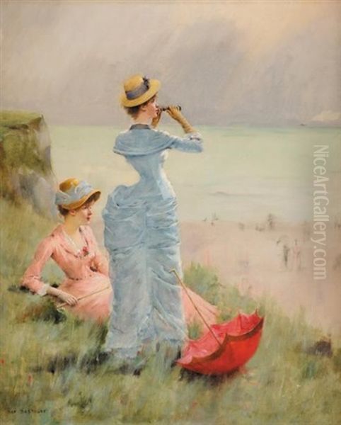 Elegantes En Bord De Riviere Oil Painting by Maxime Dastugue