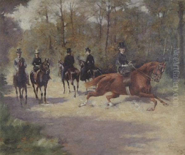 Chevaliers Au Bois De Boulogne Oil Painting by Maxime Dastugue