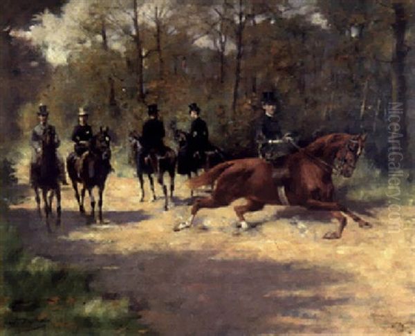 Chevaliers Au Bois De Boulogne Oil Painting by Maxime Dastugue