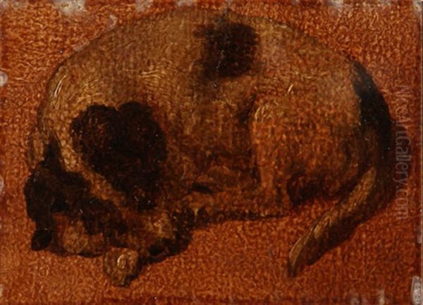 Sleeping Dog Oil Painting by Jan Dasveldt