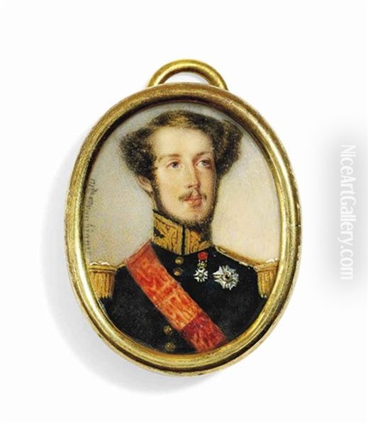 Prince Ferdinand Philippe, Duc D'orleans (1810-1842), In Black Coat With Gold Embroidered Oak Leaf Collar And Gold Epaulettes, Wearing The Red Moire Sash Oil Painting by Amelie Daubigny