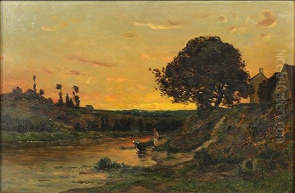 Lavandieres Au Bord De L'oise Oil Painting by Charles Daubigny