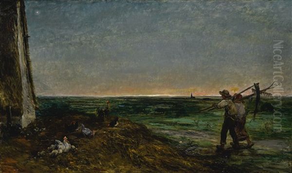 Paysans Allant Aux Champs (le Matin) Oil Painting by Charles Francois Daubigny