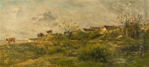 Vaches Au Paturage A Villerville Oil Painting by Charles Francois Daubigny