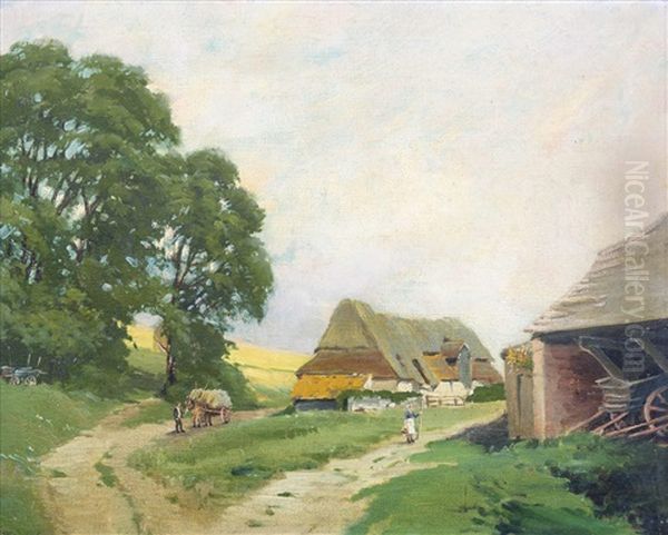 Fuhrwerk Vor Strohgedecktem Bauernhaus Oil Painting by Charles Francois Daubigny