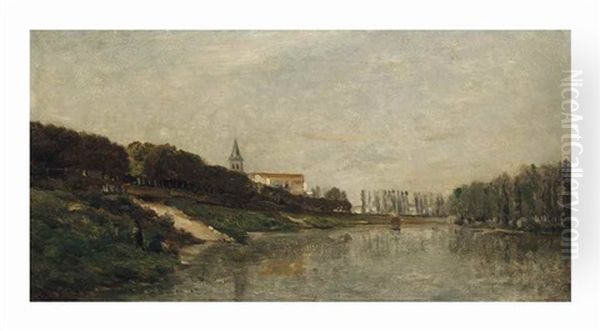 La Terrasse D'andresy Oil Painting by Charles Francois Daubigny