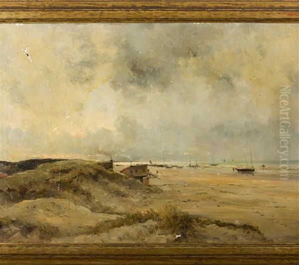 French Barbizon Coastal Scene With Fishermen by Charles Francois Daubigny