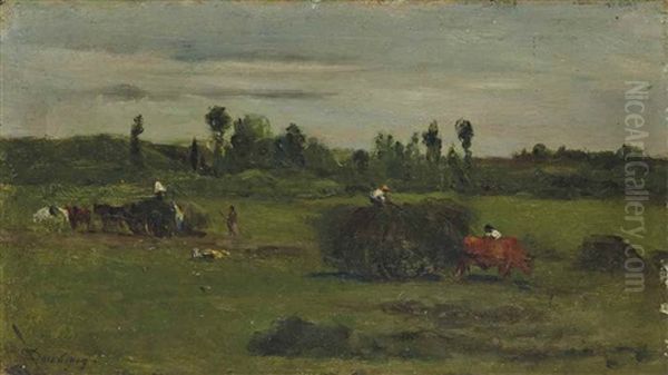 La Fenaison Oil Painting by Charles Francois Daubigny