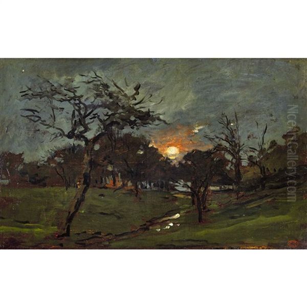 Landschaft Bei Untergehender Sonne Oil Painting by Charles Francois Daubigny