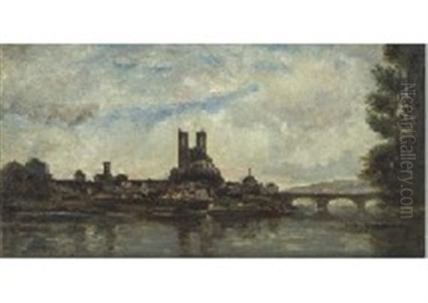 Le Pont De Mantes Oil Painting by Charles Francois Daubigny