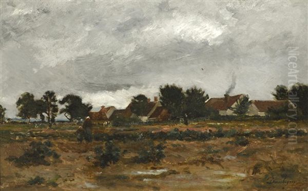 Peasant Women At The Edge Of A Village Oil Painting by Charles Francois Daubigny