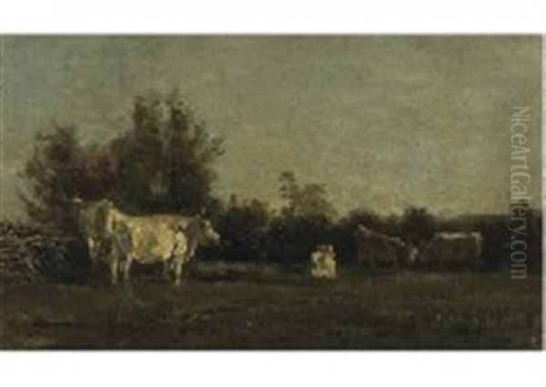 Paysage Aux Vaches Oil Painting by Charles Francois Daubigny