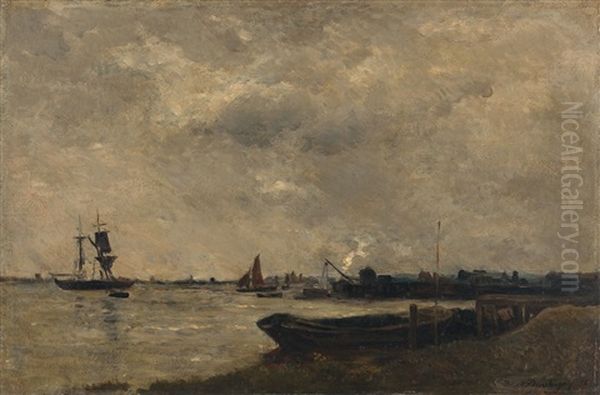 Les Bords De La Tamise, Temps Gris Oil Painting by Charles Francois Daubigny