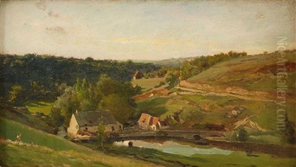 La Ferme Dans Le Vallon, Motiv Fran Morvan I Frankrike Oil Painting by Charles Francois Daubigny