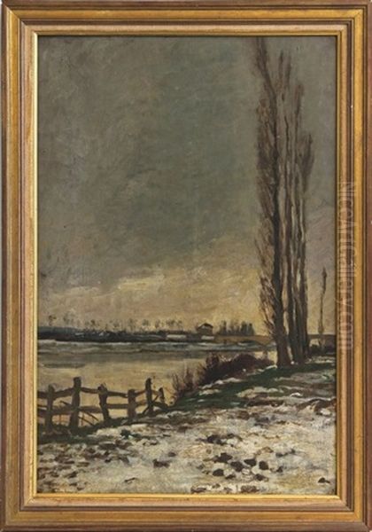 Berge Aux Peupliers En Hiver Oil Painting by Charles Francois Daubigny