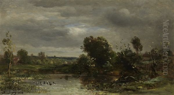 Canards Sur Le Lac Oil Painting by Charles Francois Daubigny