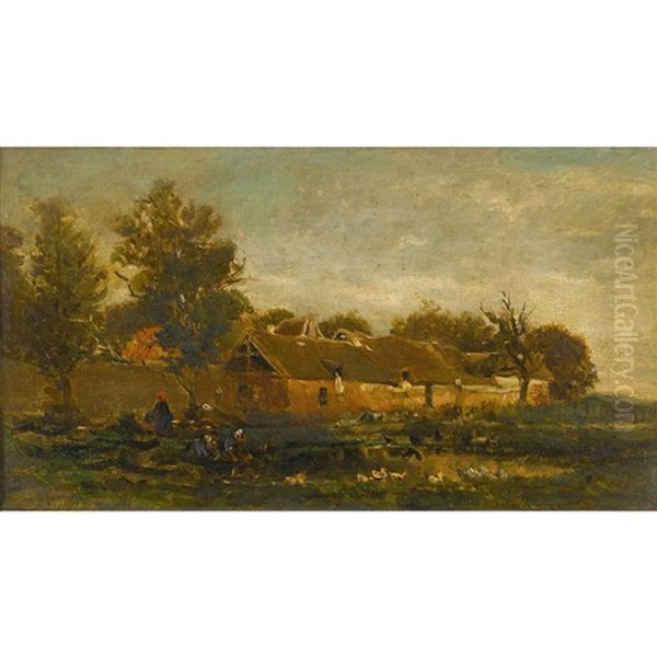 Washerwoman Oil Painting by Charles Francois Daubigny