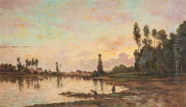 Lavandaie Al Fiume Oil Painting by Charles Francois Daubigny