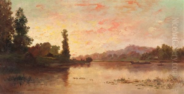 Paesaggio Al Tramonto Oil Painting by Charles Francois Daubigny