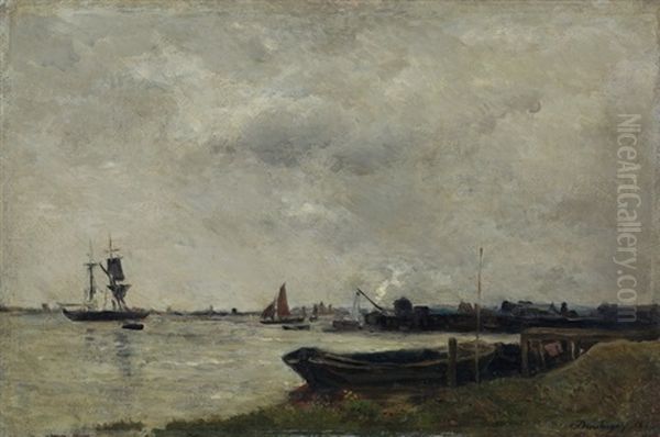 Les Bords De La Tamise, Temps Gris Oil Painting by Charles Francois Daubigny