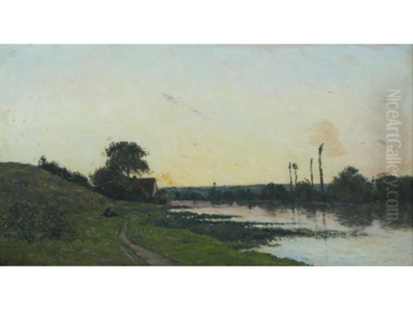 Maison Au Bord De La Riviere, Au Coucher Du Soleil Oil Painting by Charles Francois Daubigny