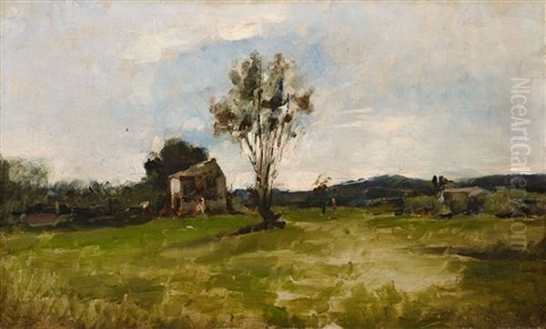 Paysage - Cabane Et Arbre Oil Painting by Charles Francois Daubigny