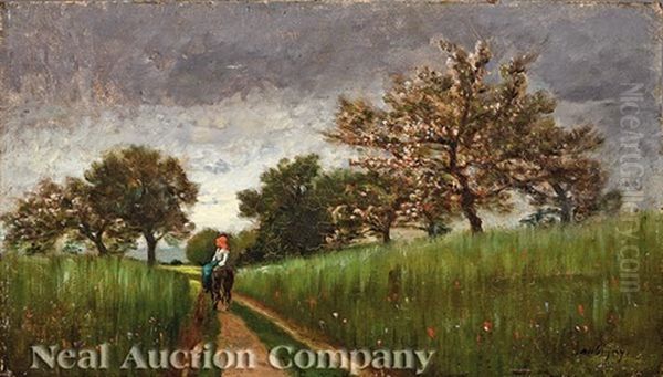 Landscape With Mounted Peasant Oil Painting by Charles Francois Daubigny