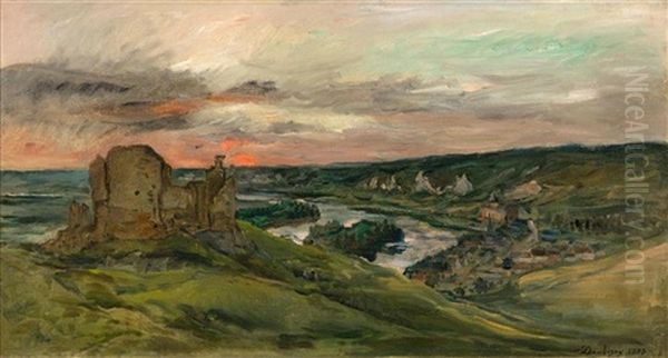 Les Ruines De Chateau-gaillard Oil Painting by Charles Francois Daubigny