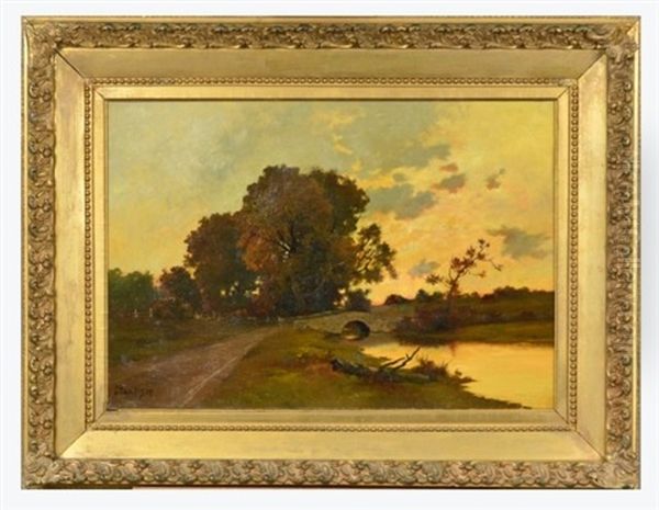 Untitled, Landscape With Lake And Bridge Oil Painting by Charles Francois Daubigny