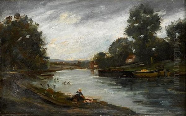 Le Bords De L'oise Oil Painting by Charles Francois Daubigny