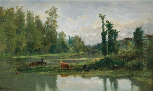 Idylle Am Fluss Oil Painting by Charles Francois Daubigny