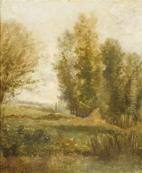 Pond With Poplars Oil Painting by Charles Francois Daubigny