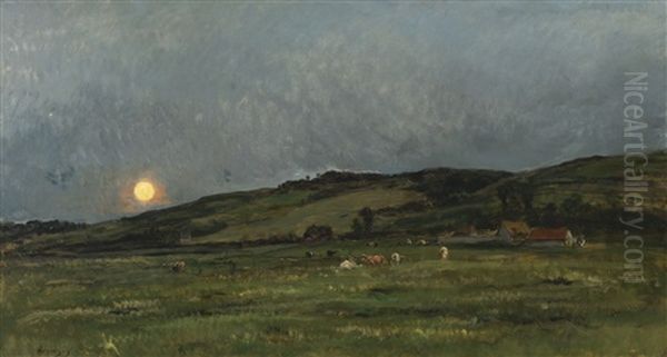 Landscape With Cows Oil Painting by Charles Francois Daubigny