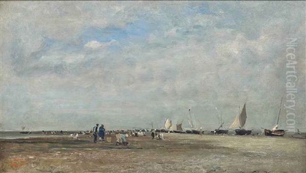 Les Ramasseurs De Coquillages, Trouville Oil Painting by Charles Francois Daubigny