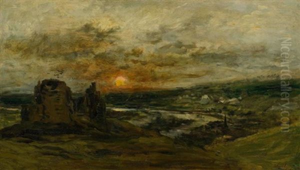 Les Ruines De Chateau-gaillard Oil Painting by Charles Francois Daubigny