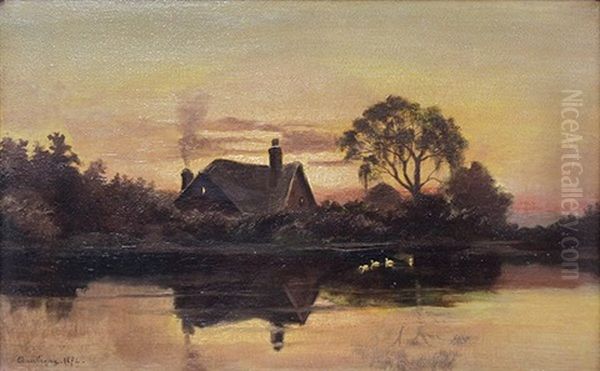 Landscape With House By A Pond Oil Painting by Charles Francois Daubigny