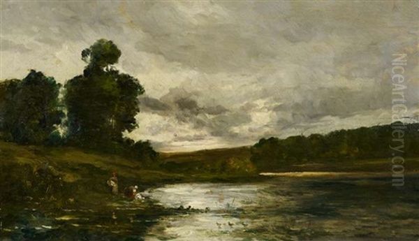 Lavandieres Sur L'oise. Wascherinnen An Der Oise Oil Painting by Charles Francois Daubigny