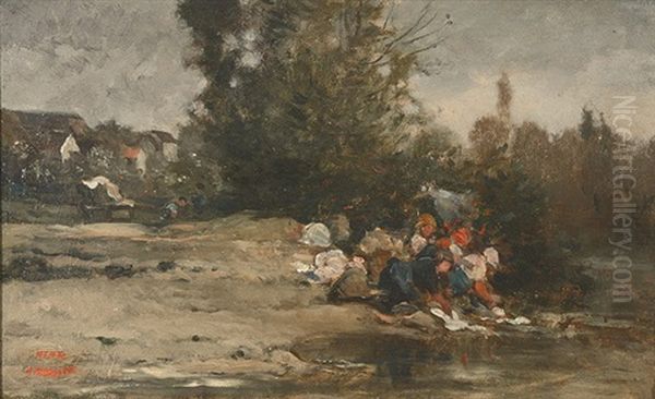 The Washer Women Oil Painting by Charles Francois Daubigny