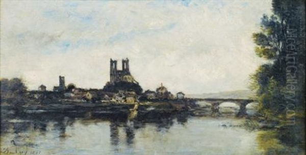 Vue De Mantes-la-jolie Oil Painting by Charles Francois Daubigny