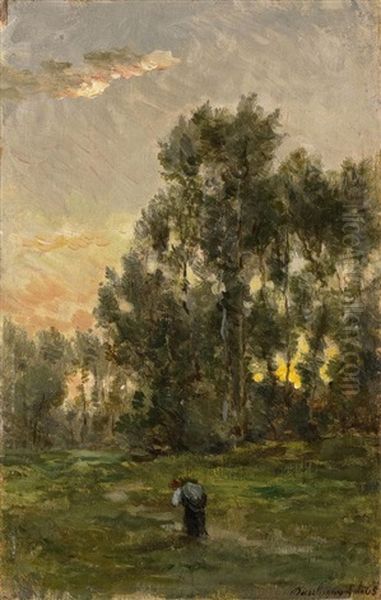 Waldlandschaft Im Abdenlicht Oil Painting by Charles Francois Daubigny