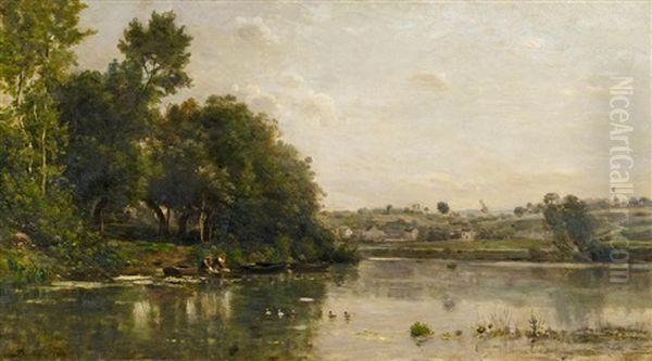 An Den Ufern Der Oise (au Bord De L'oise) Oil Painting by Charles Francois Daubigny