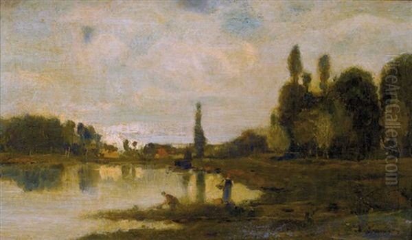 Wascherinnen Am Flussufer Oil Painting by Charles Francois Daubigny