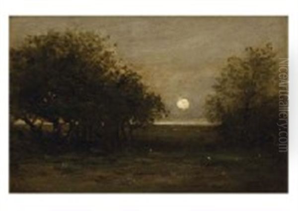 Levee De Lune Sur La Clairiere Oil Painting by Charles Francois Daubigny