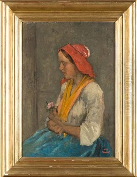 Jeune Fille Au Bouquet De Fleurs Oil Painting by Charles Francois Daubigny