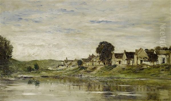 Les Bords De La Seine A Bonnieres Oil Painting by Charles Francois Daubigny