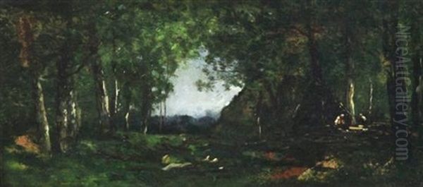 Woodman In A Glade Oil Painting by Charles Francois Daubigny