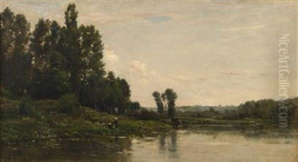 Les Lavandiers Oil Painting by Charles Francois Daubigny