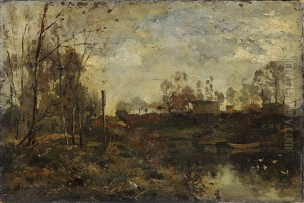 Canal Scene/landscape Oil Painting by Charles Francois Daubigny