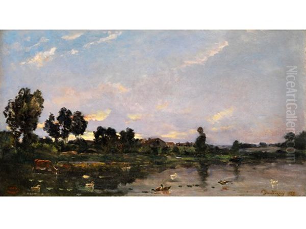 Landschaft Mit Gewasser Oil Painting by Charles Francois Daubigny