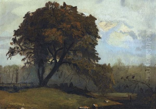 Landschaftspartie Mit Baum Oil Painting by Charles Francois Daubigny